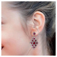 15.10 Carat Ruby and Diamond Cocktail Dangle Earrings in Art-Deco Style