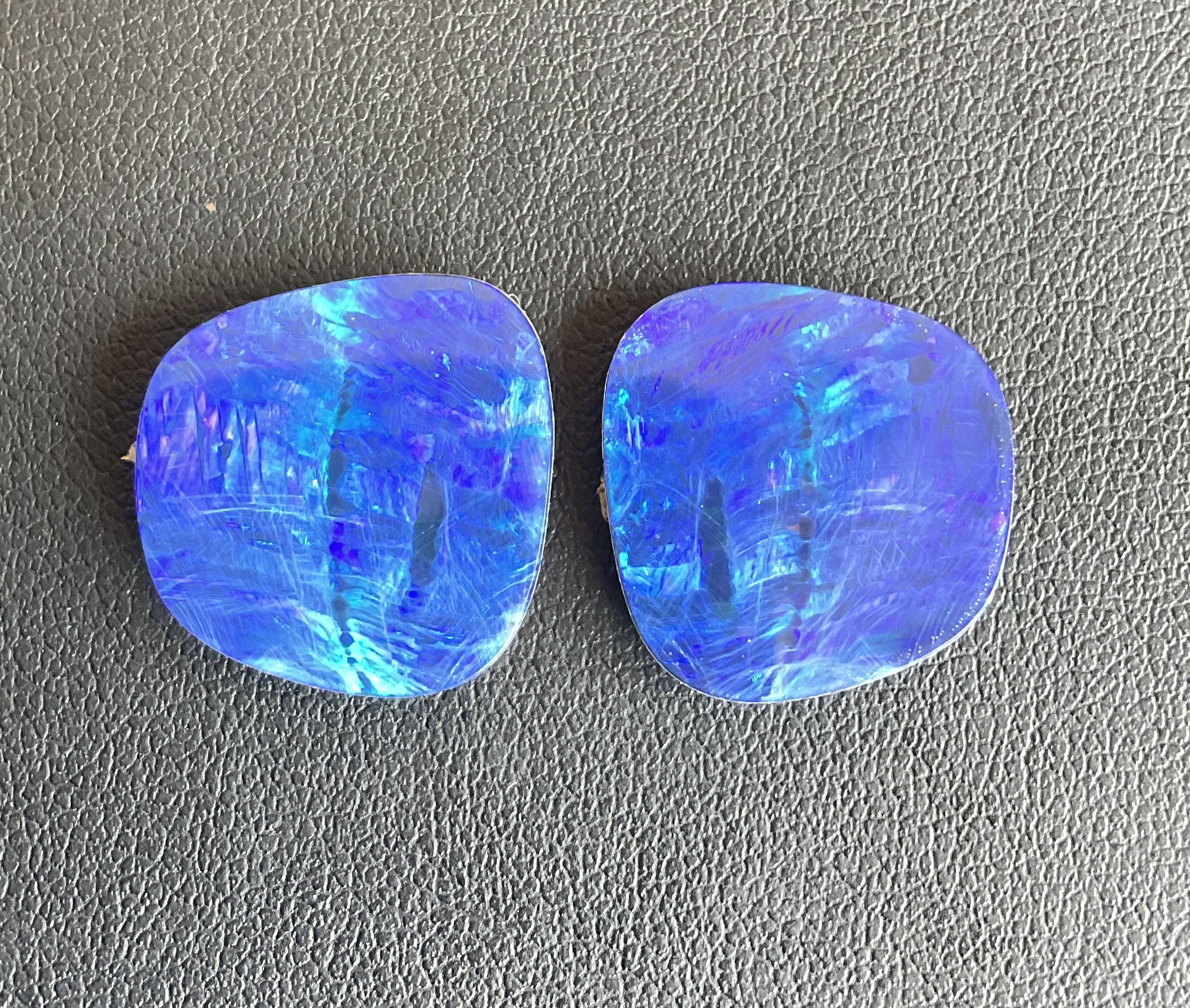15.10 Carats Australian Opal Pair Royal Blue Flash play of Color Stone Gemstone For Sale 3