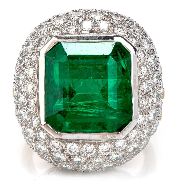 15.10 Carat Zambian Emerald Diamond 18 Karat Gold Large Cocktail Ring ...