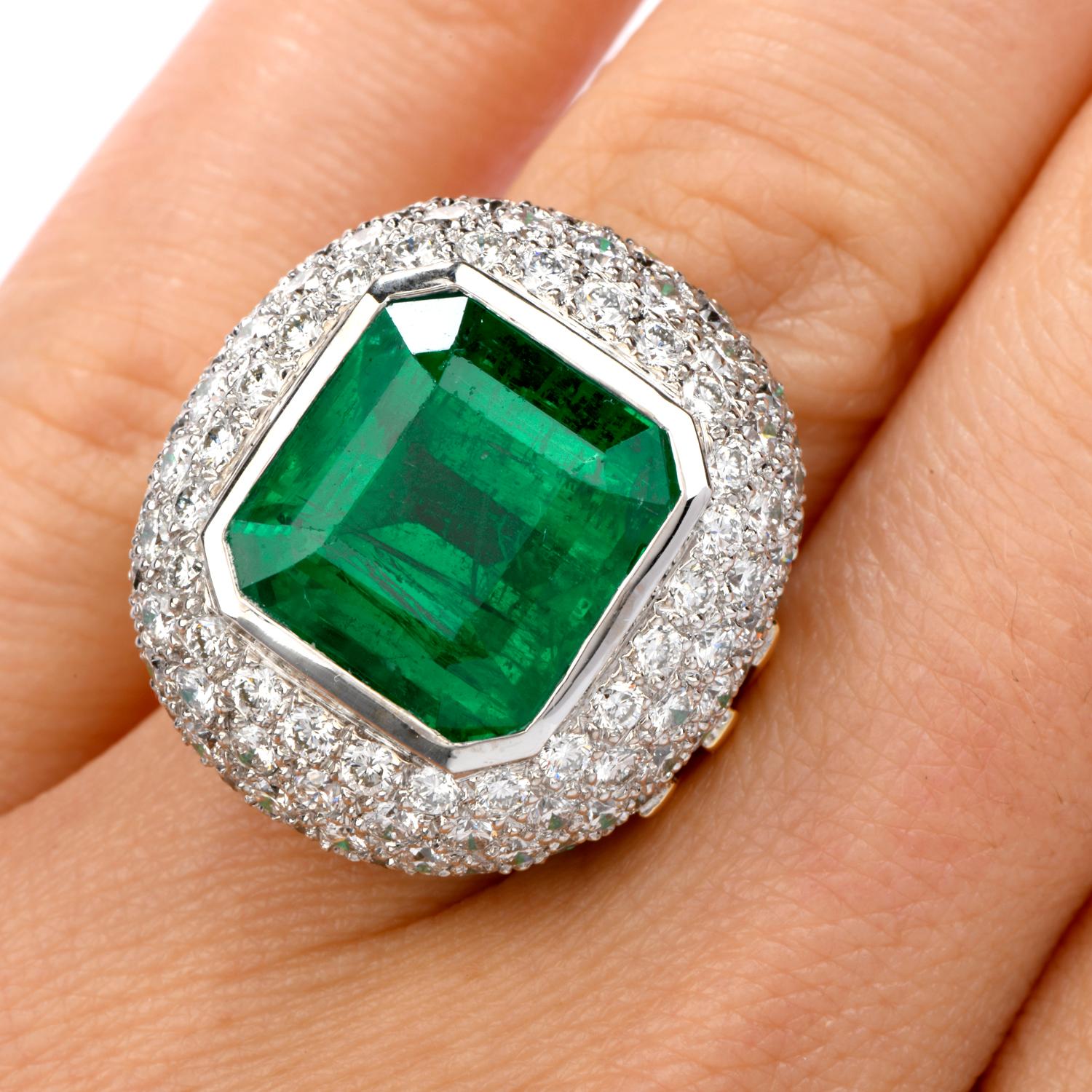 15.10 Carat Zambian Emerald Diamond 18 Karat Gold Large Cocktail Ring 1