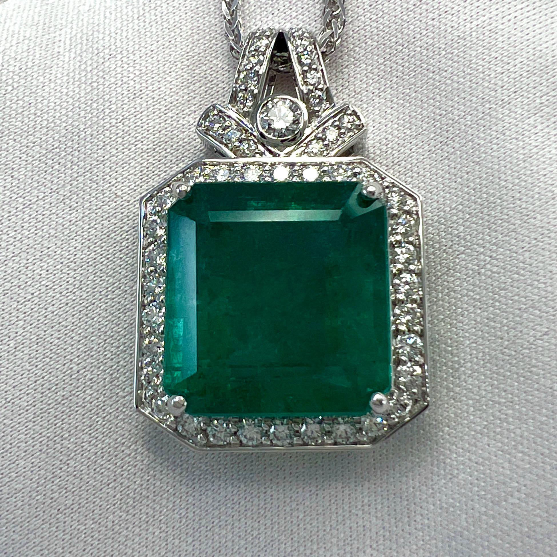 15.10ct GIA Certified Zambia Emerald & Diamond 18k White Gold Pendant Necklace For Sale 6