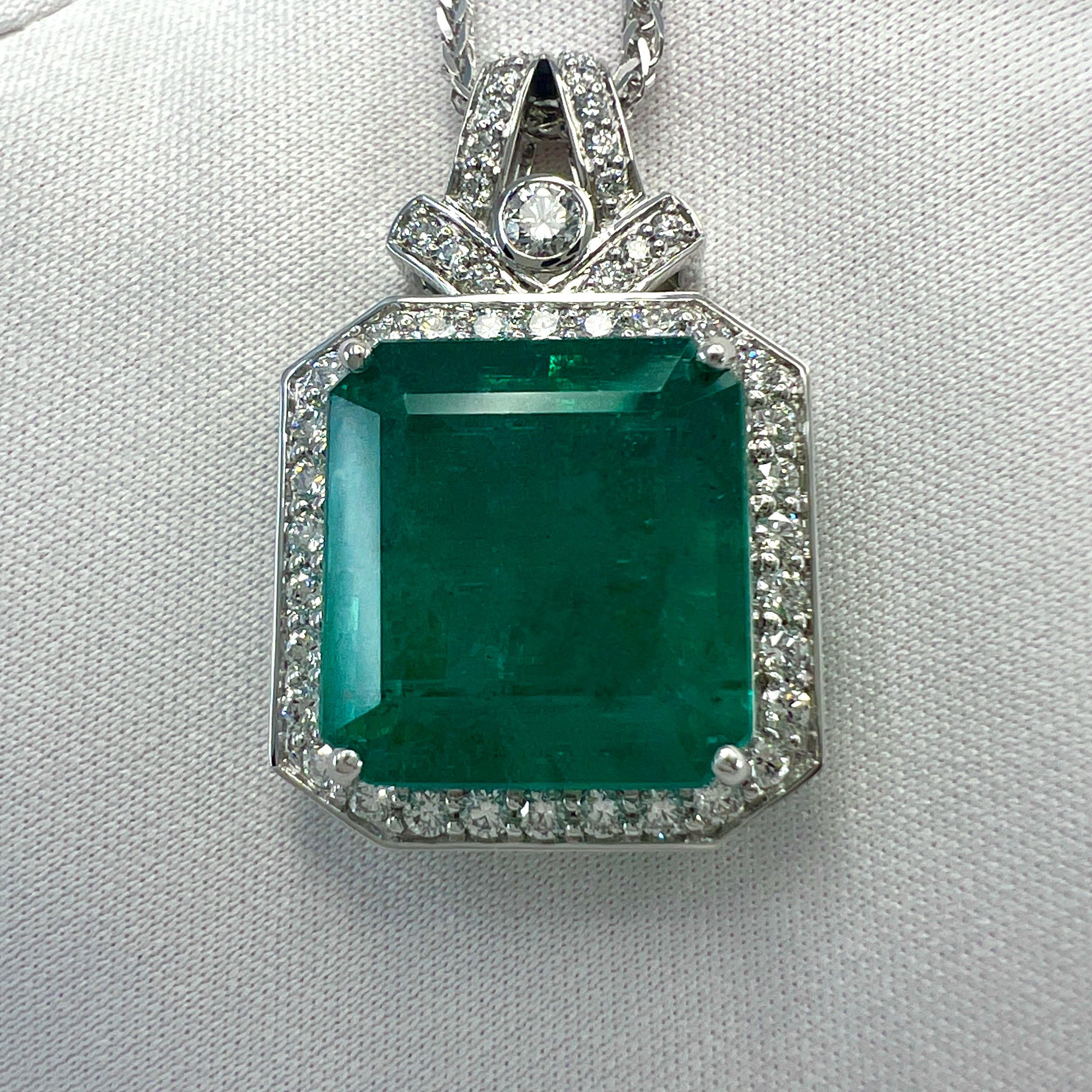 15.10ct GIA Certified Zambia Emerald & Diamond 18k White Gold Pendant Necklace For Sale 1