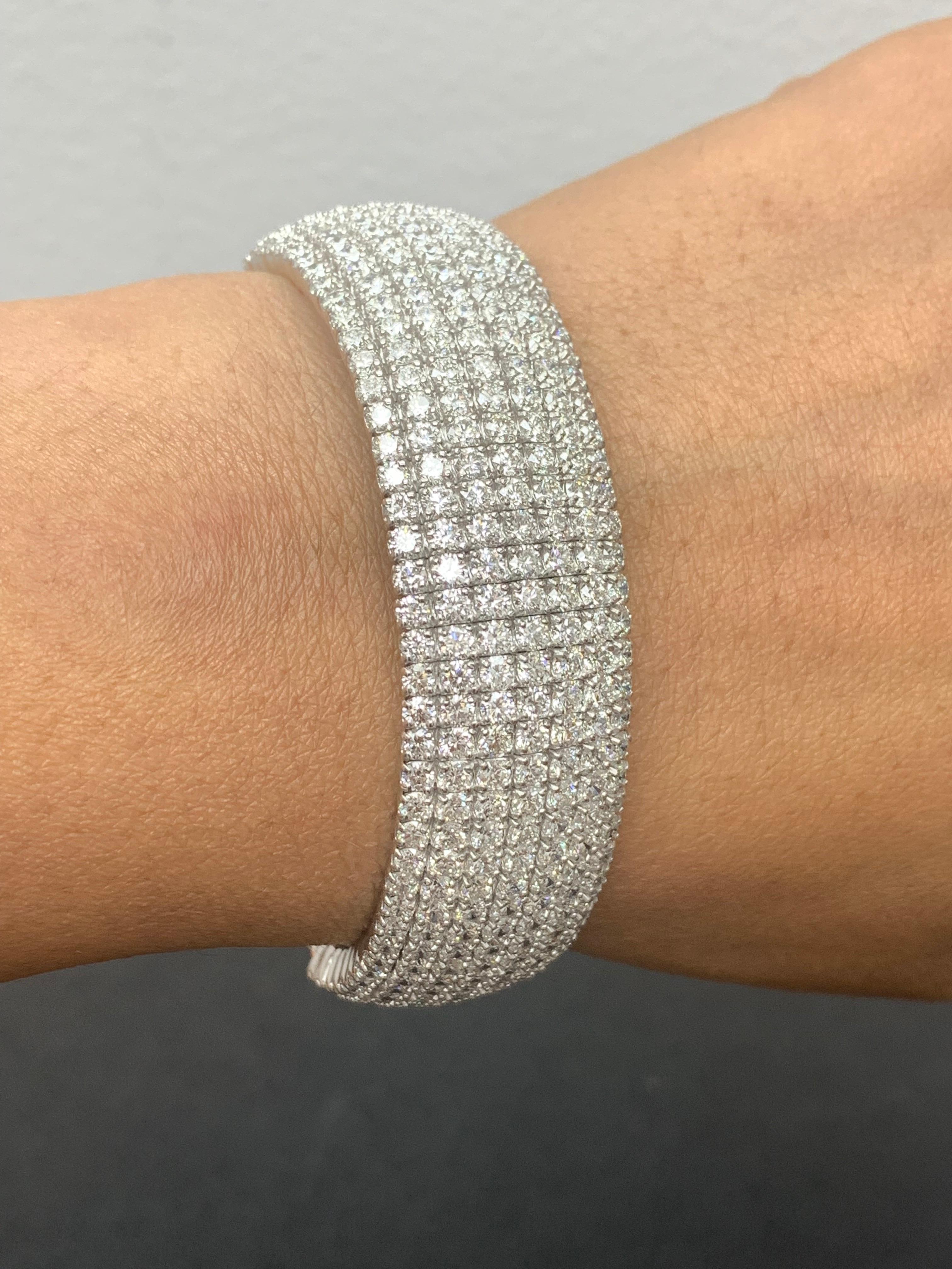 15.11 Carat Brilliant Cut Diamond 14K White Gold Cuff Bracelet For Sale 6