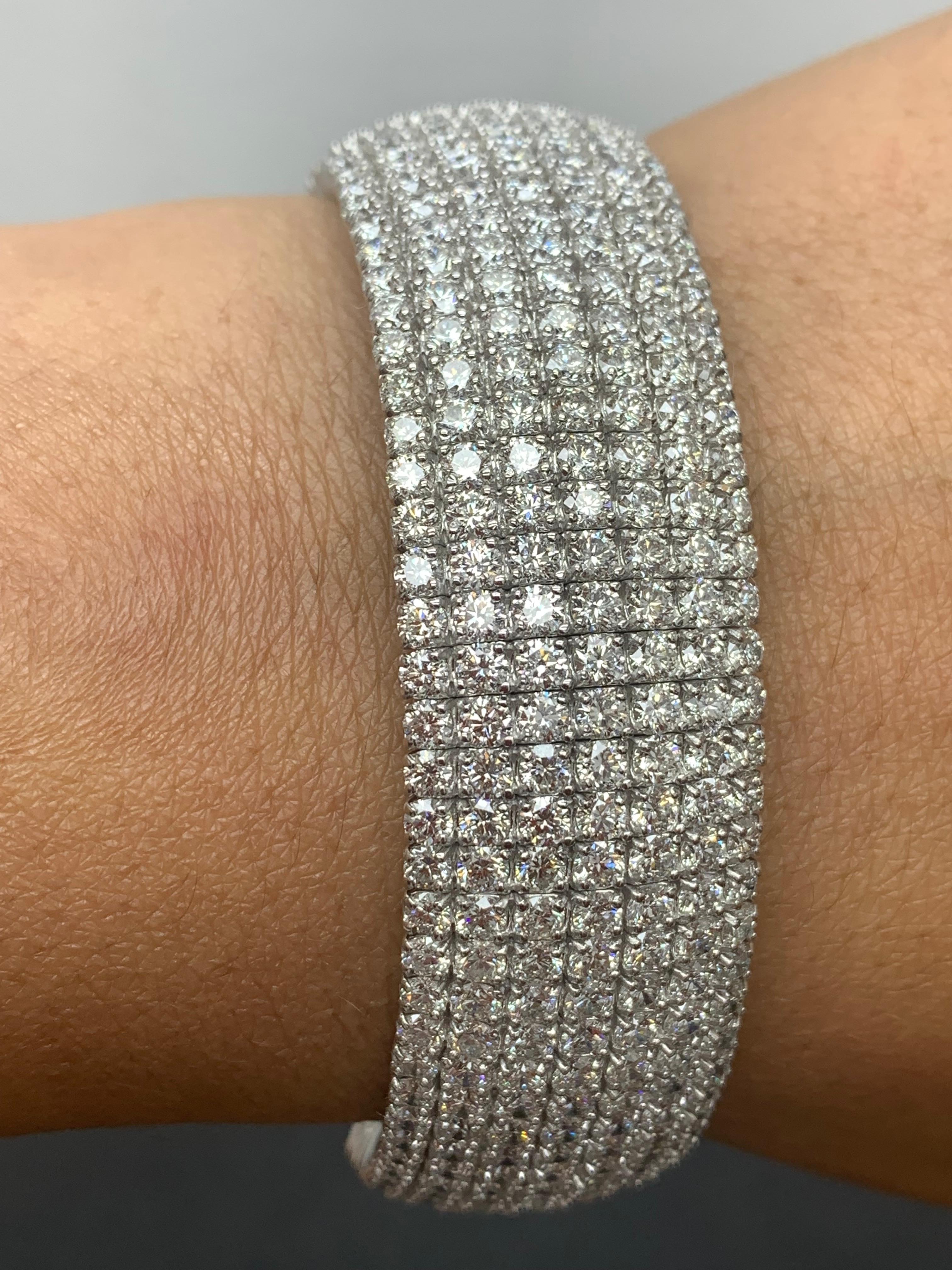 15.11 Carat Brilliant Cut Diamond 14K White Gold Cuff Bracelet For Sale 7