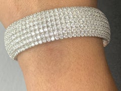 15.11 Carat Brilliant Cut Diamond 14K White Gold Cuff Bracelet