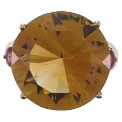 15.11 Carat Fancy Round Citrine 10k Yellow Gold Ring