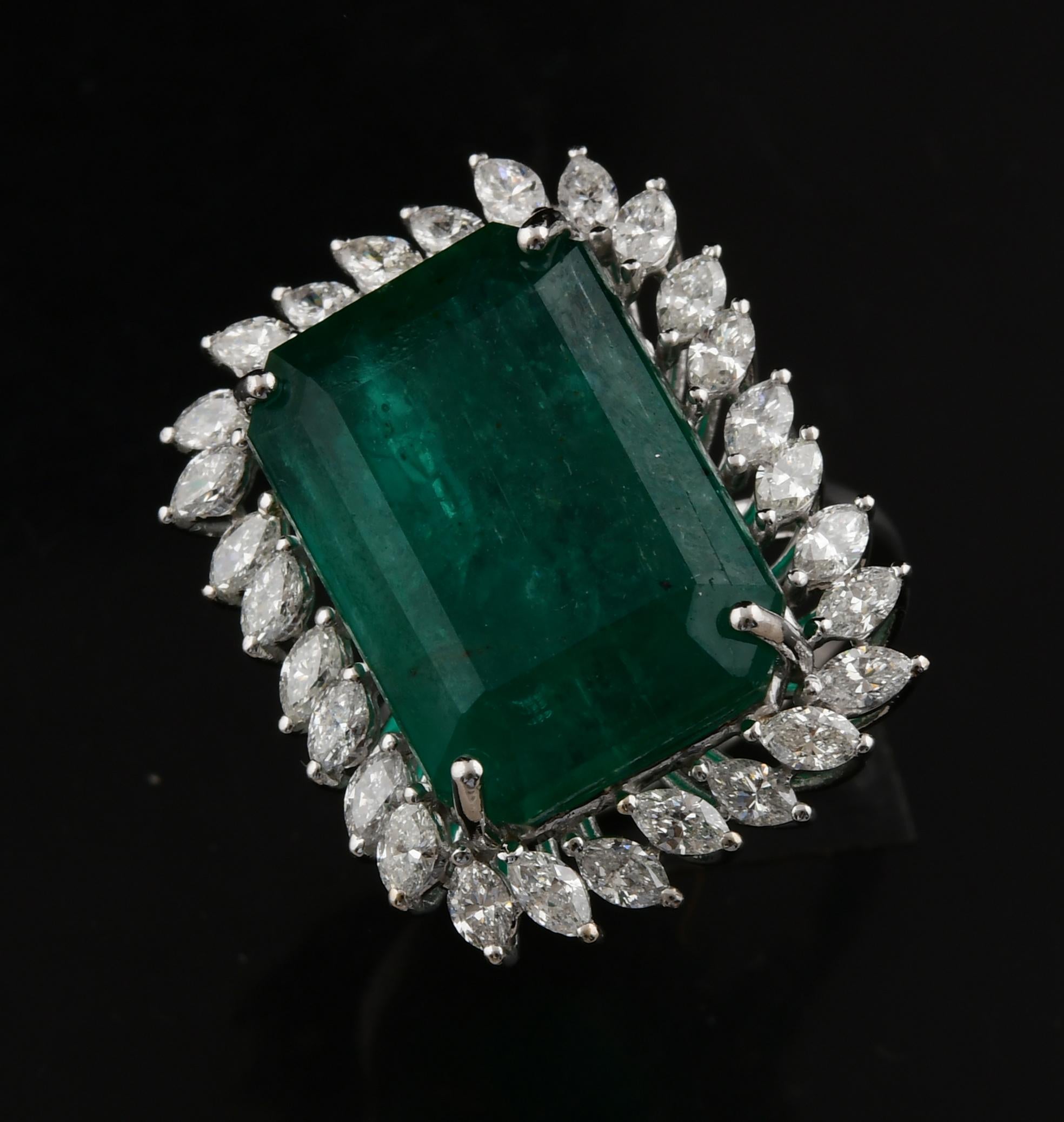 For Sale:  15.11 Carat Zambian Emerald 1.37 Carat SI/H Diamond Ring 18 Karat White Gold 5
