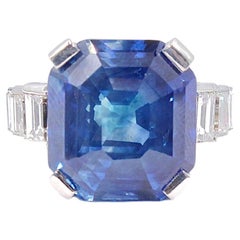 Bague en or 18 carats avec saphir de Ceylan de 15,11 carats et diamants