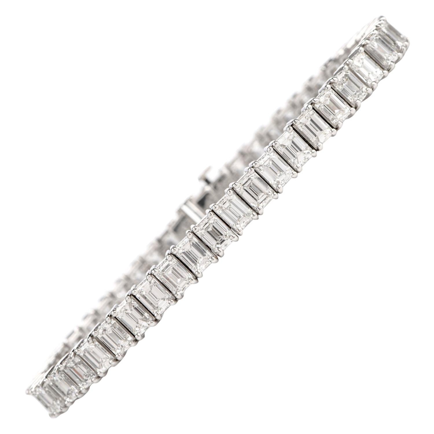 15.11 Carat Emerald-Cut Diamond Platinum Line Tennis Bracelet