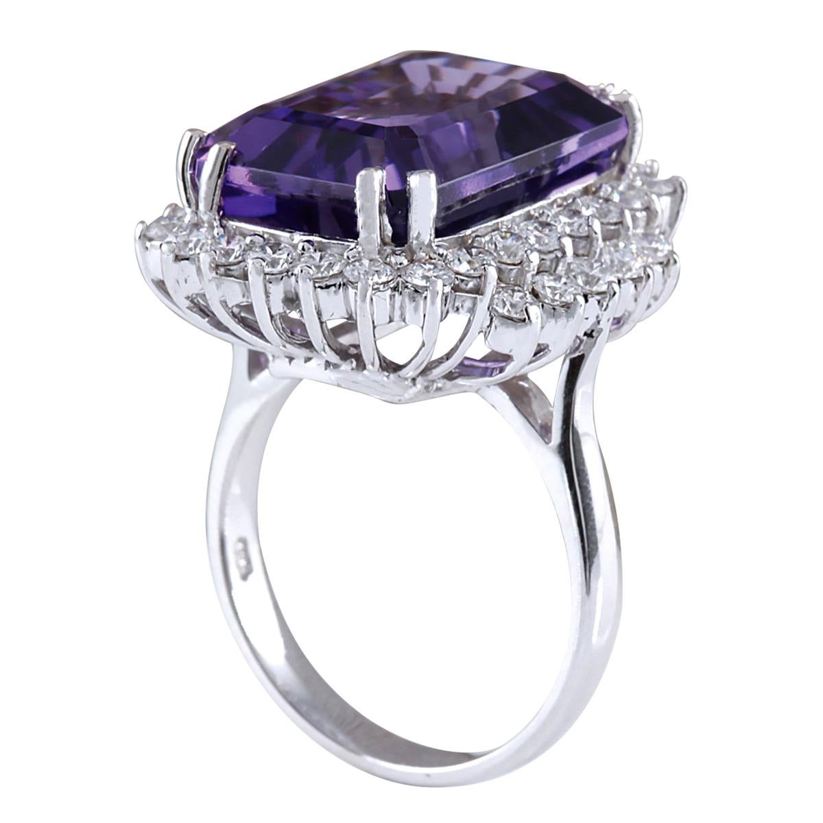 Modern Natural Amethyst Diamond Ring In 14 Karat White Gold For Sale