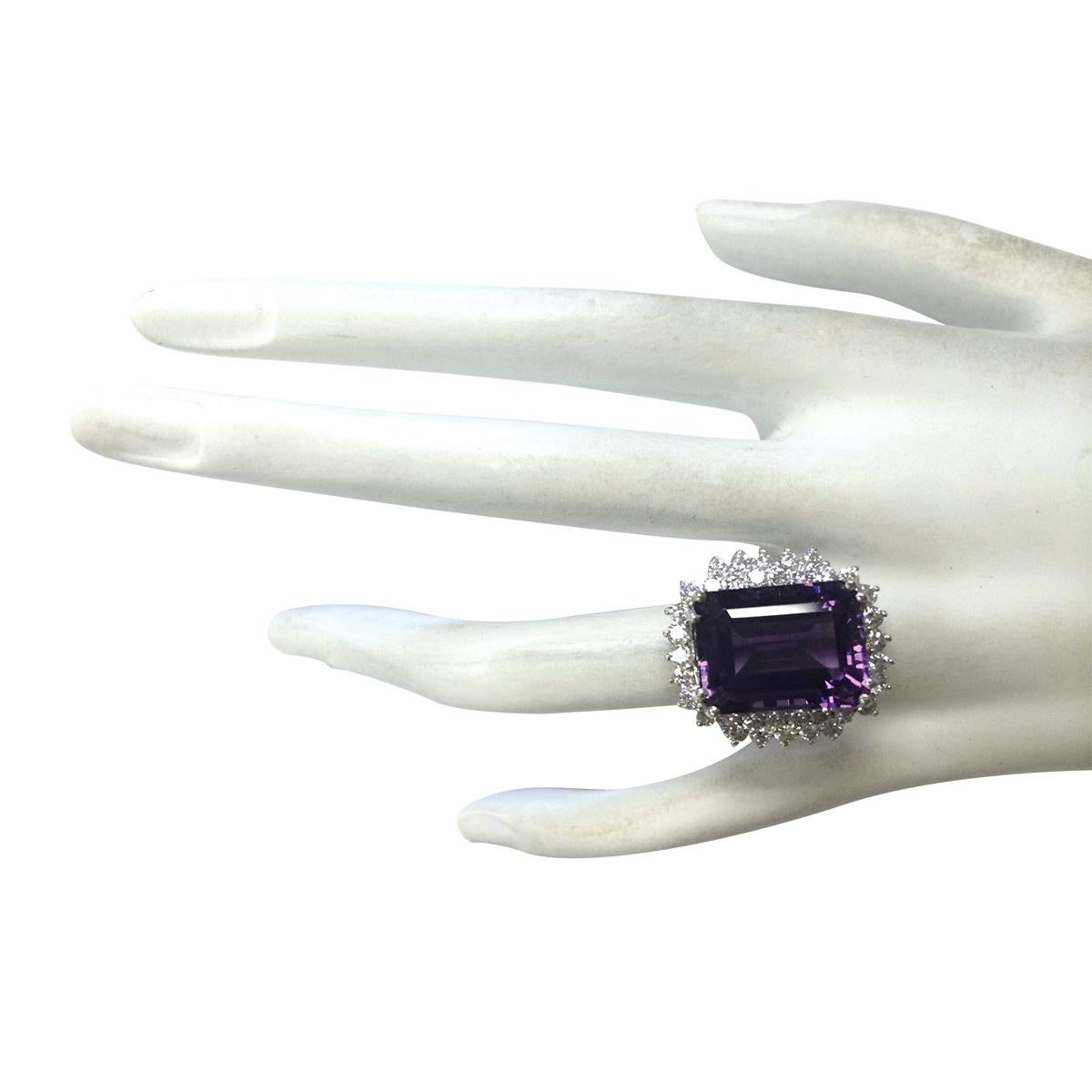 Emerald Cut Natural Amethyst Diamond Ring In 14 Karat White Gold  For Sale