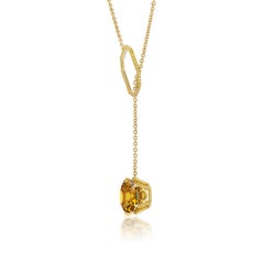 15.13 Carat Chrysoberyl and Yellow Diamond Adjustable 18K Yellow Gold Y Necklace