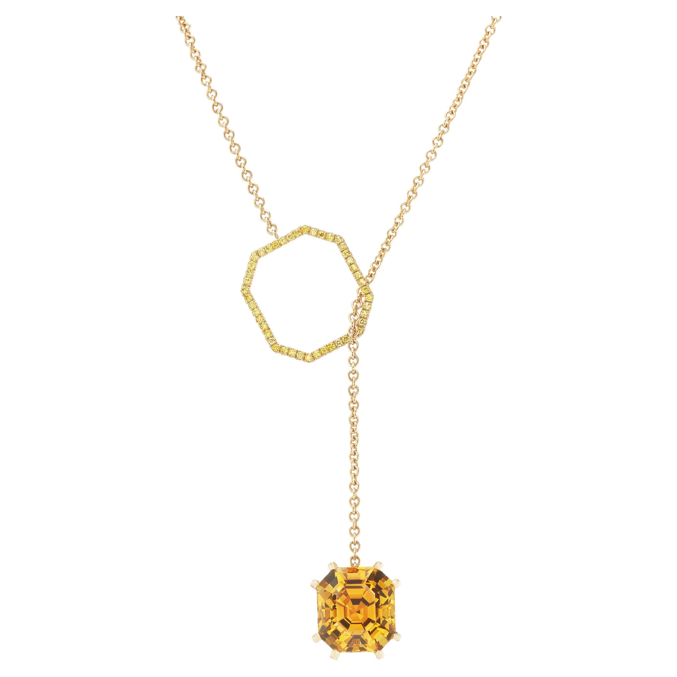 15.13 Carat Chrysoberyl and Yellow Diamond Adjustable 18K Yellow Gold Y Necklace For Sale