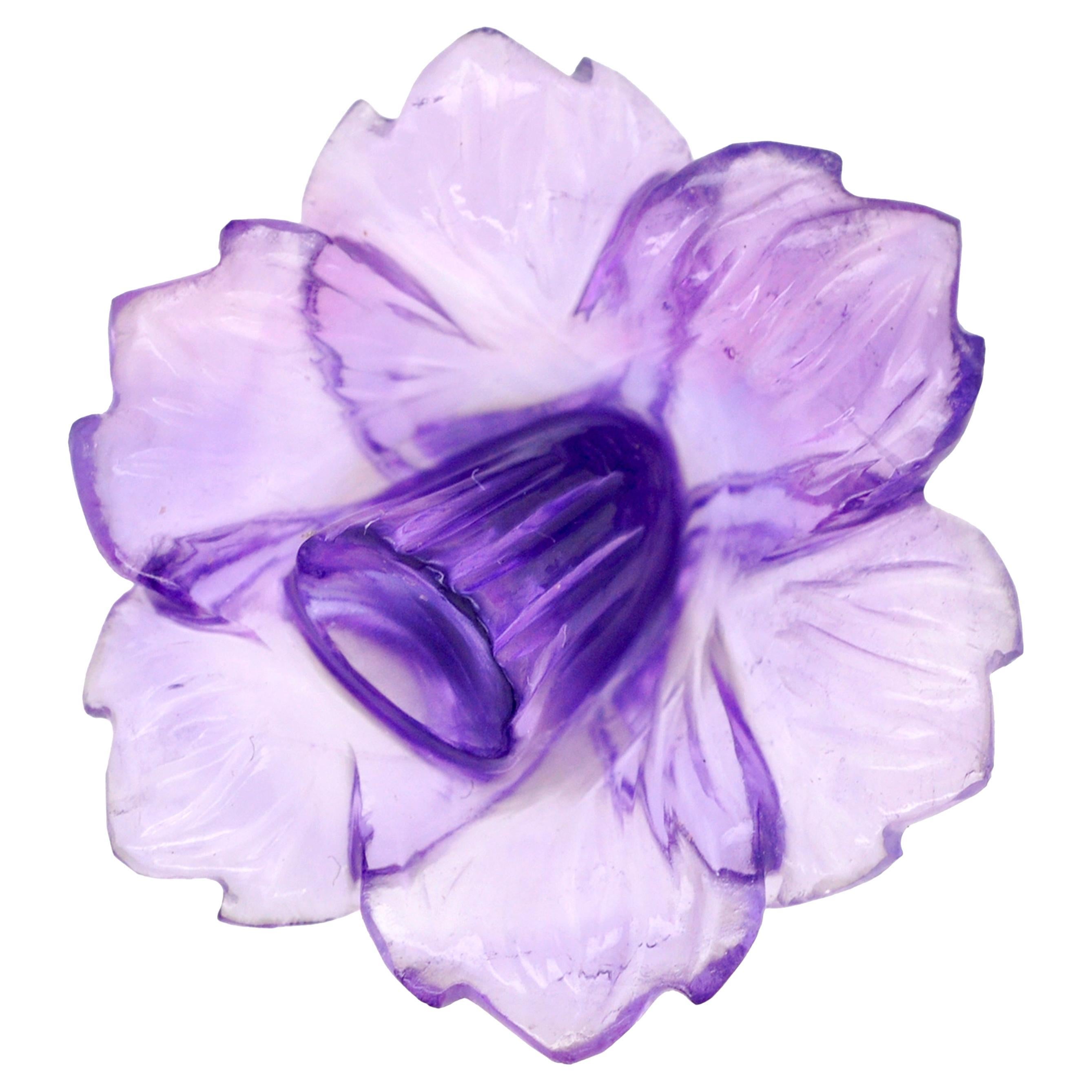 15.13 Carat Hand Carved Natural African Amethyst Daffodil Flower Loose Gemstone For Sale