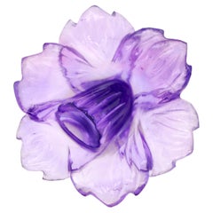 Used 15.13 Carat Hand Carved Natural African Amethyst Daffodil Flower Loose Gemstone