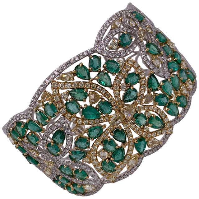 Mario Buccellati Vintage Emerald Sapphire 18K Gold Cuff Bangle For Sale ...
