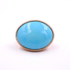 15.13 Carat Oval Cabochon Turquoise Cocktail Ring in 18K Rose Gold Satin Finish