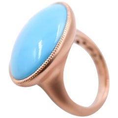 15.13 Carat Oval Cabochon Turquoise Cocktail Ring in 18K Rose Gold Satin Finish