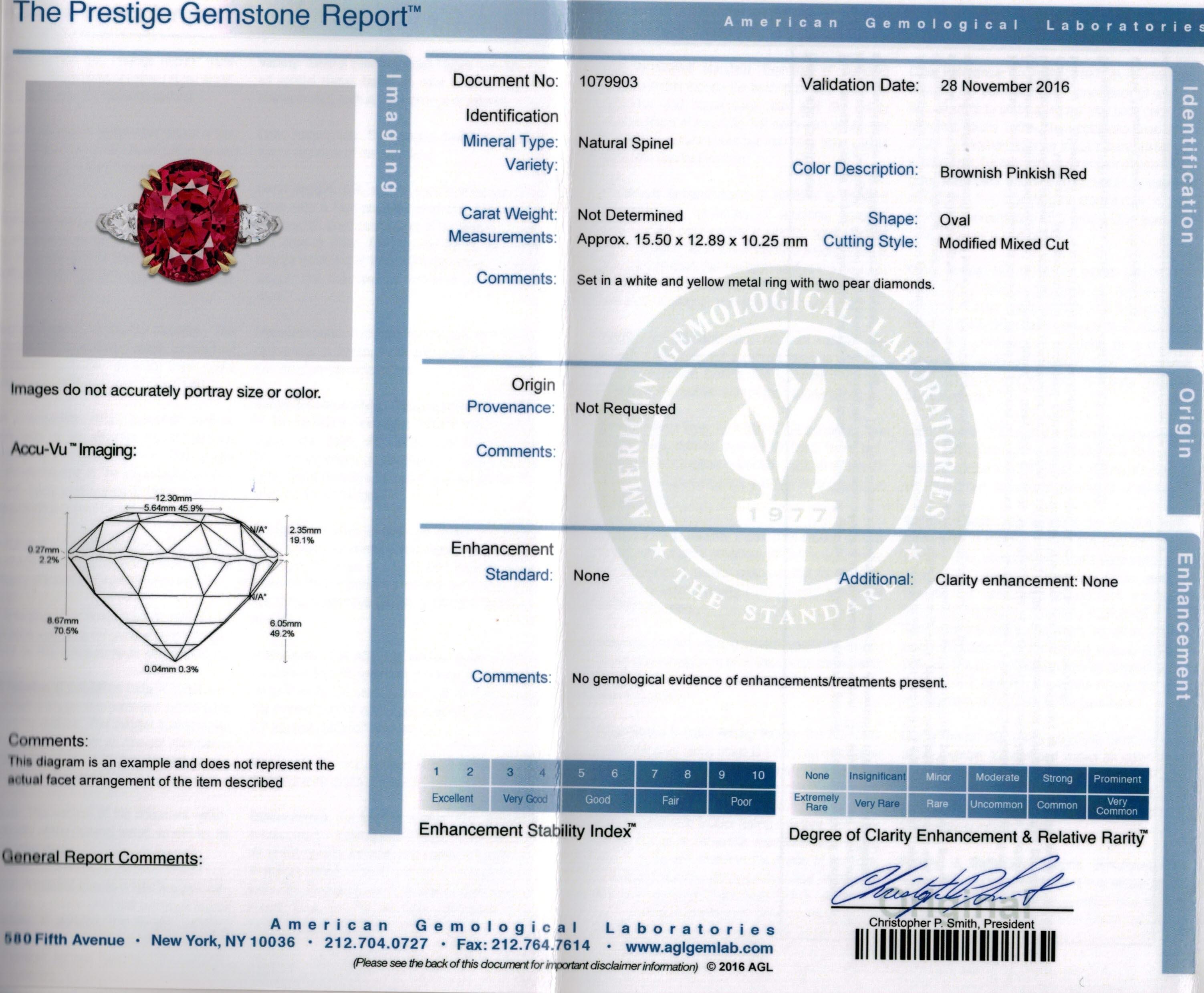 15,13 Karat ovaler roter Spinell und Diamant Platin und 18 Karat Gelbgold Ring im Zustand „Neu“ im Angebot in New York, NY
