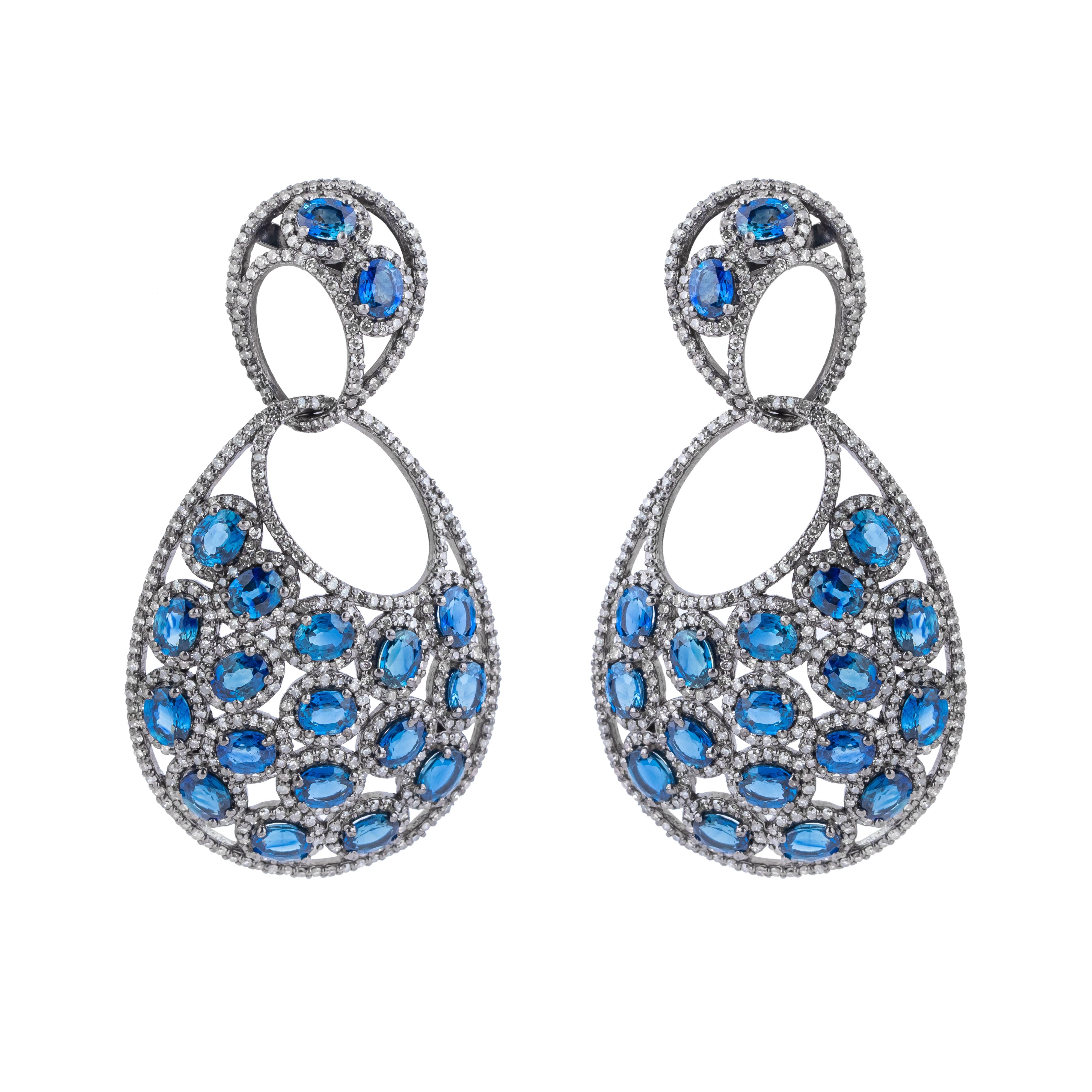 15.14 Carat Diamond and Sapphire Dangle Earrings