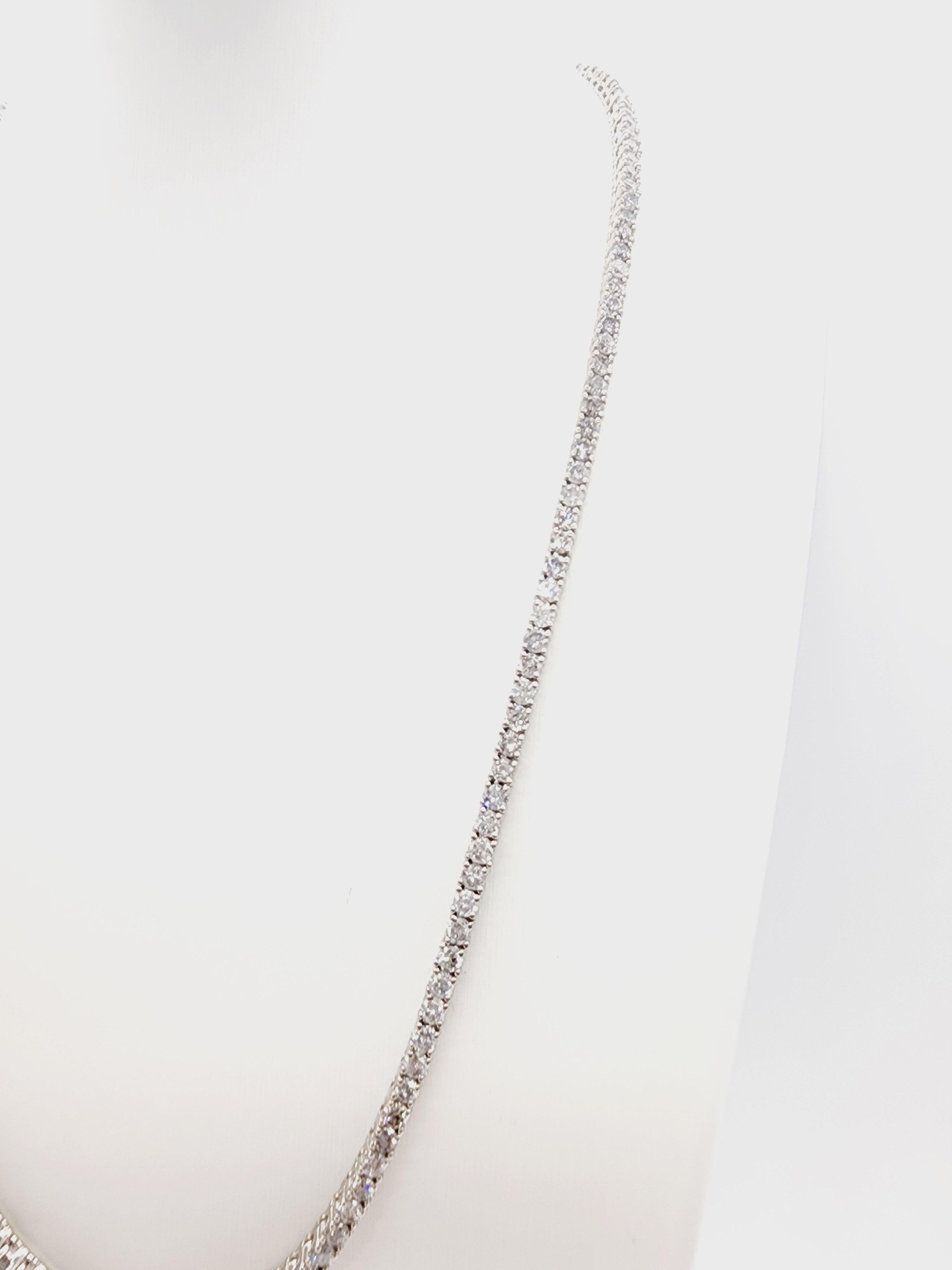 Round Cut 15.14 Carat Round Natural Diamond Tennis Necklace 14 Karat White Gold 20''