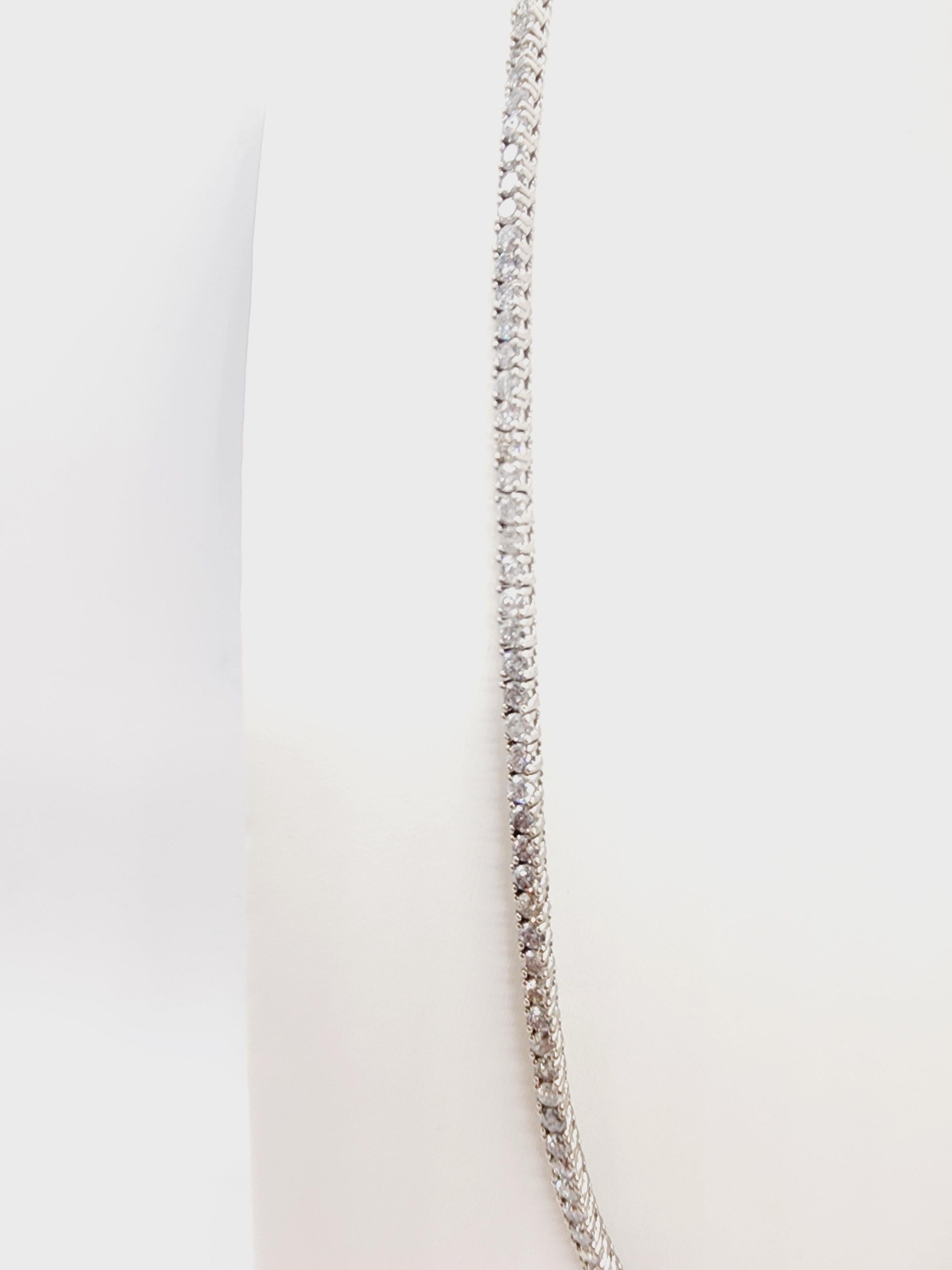 Women's or Men's 15.14 Carat Round Natural Diamond Tennis Necklace 14 Karat White Gold 20''