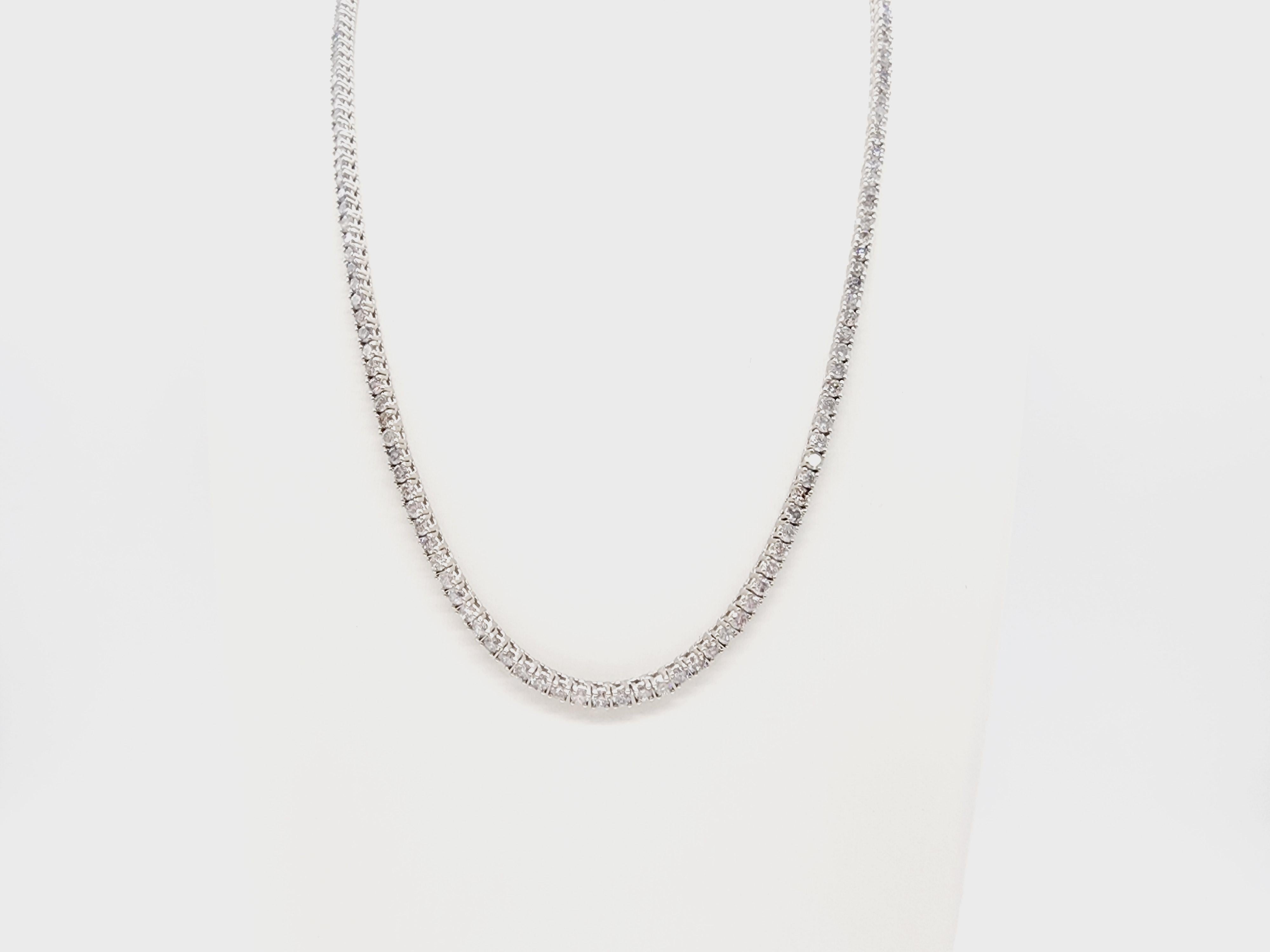 15.14 Carat Round Natural Diamond Tennis Necklace 14 Karat White Gold 20'' 1