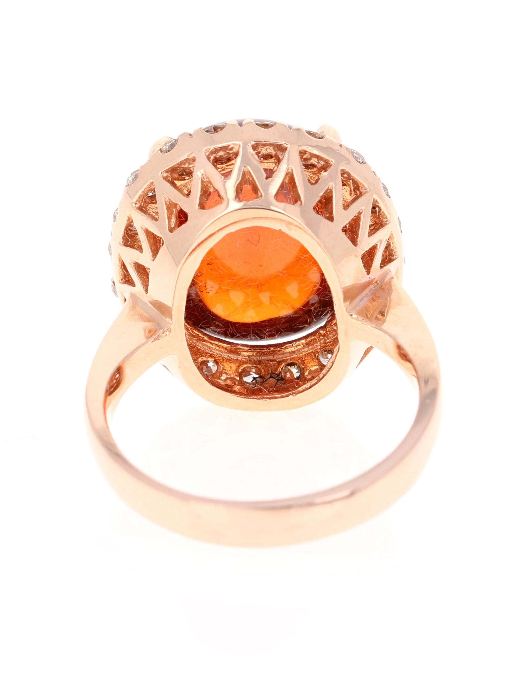 Oval Cut 15.14 Carat Spessartine Garnet Diamond Rose Gold Cocktail Ring For Sale