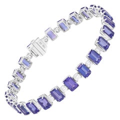 15.14 Carat Tanzanite Bracelet 2.11 Carat SI/H Round Diamond 14k White Gold