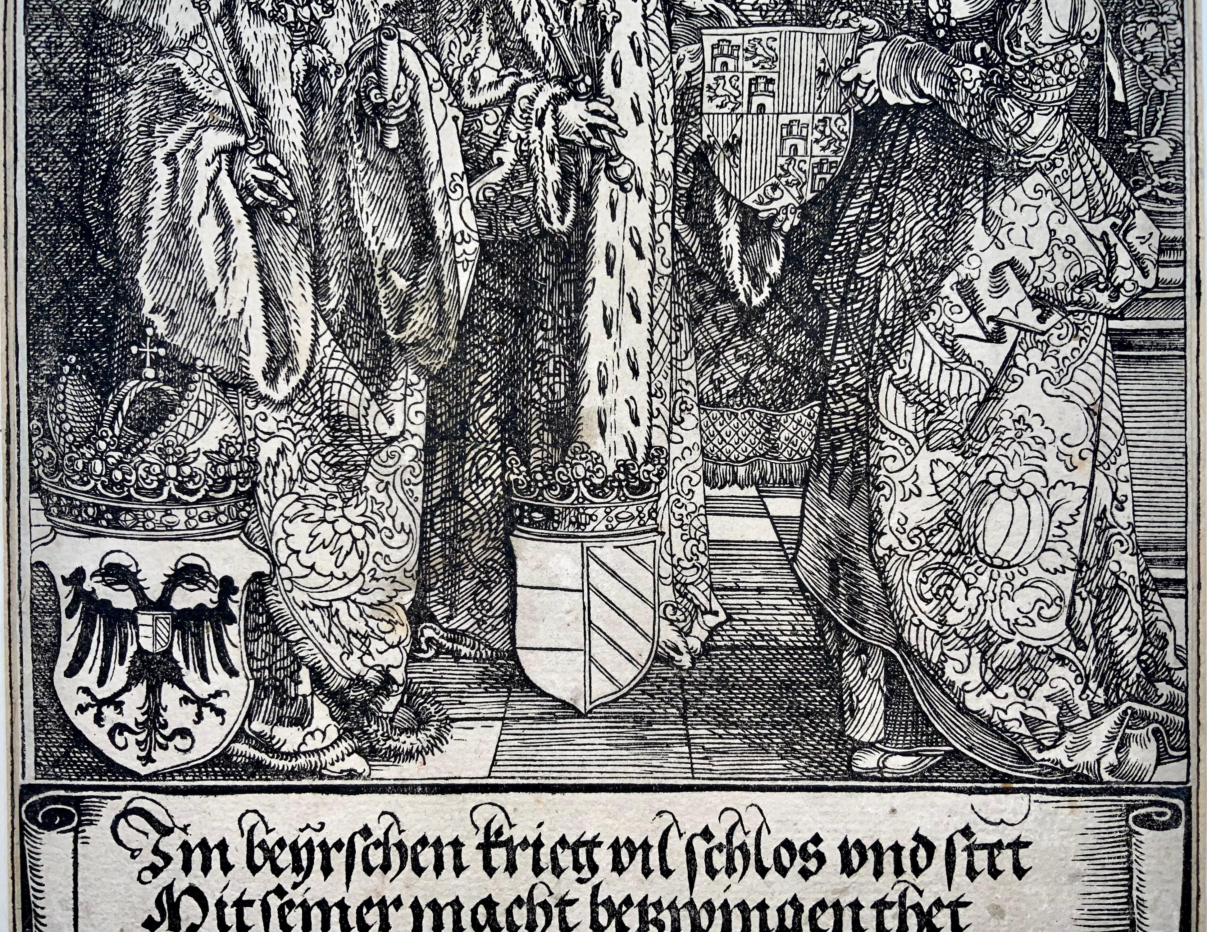 German 1515 Albrecht Durer Emperor Maximilian & Mary, Woodcut, Triumphal Arch For Sale