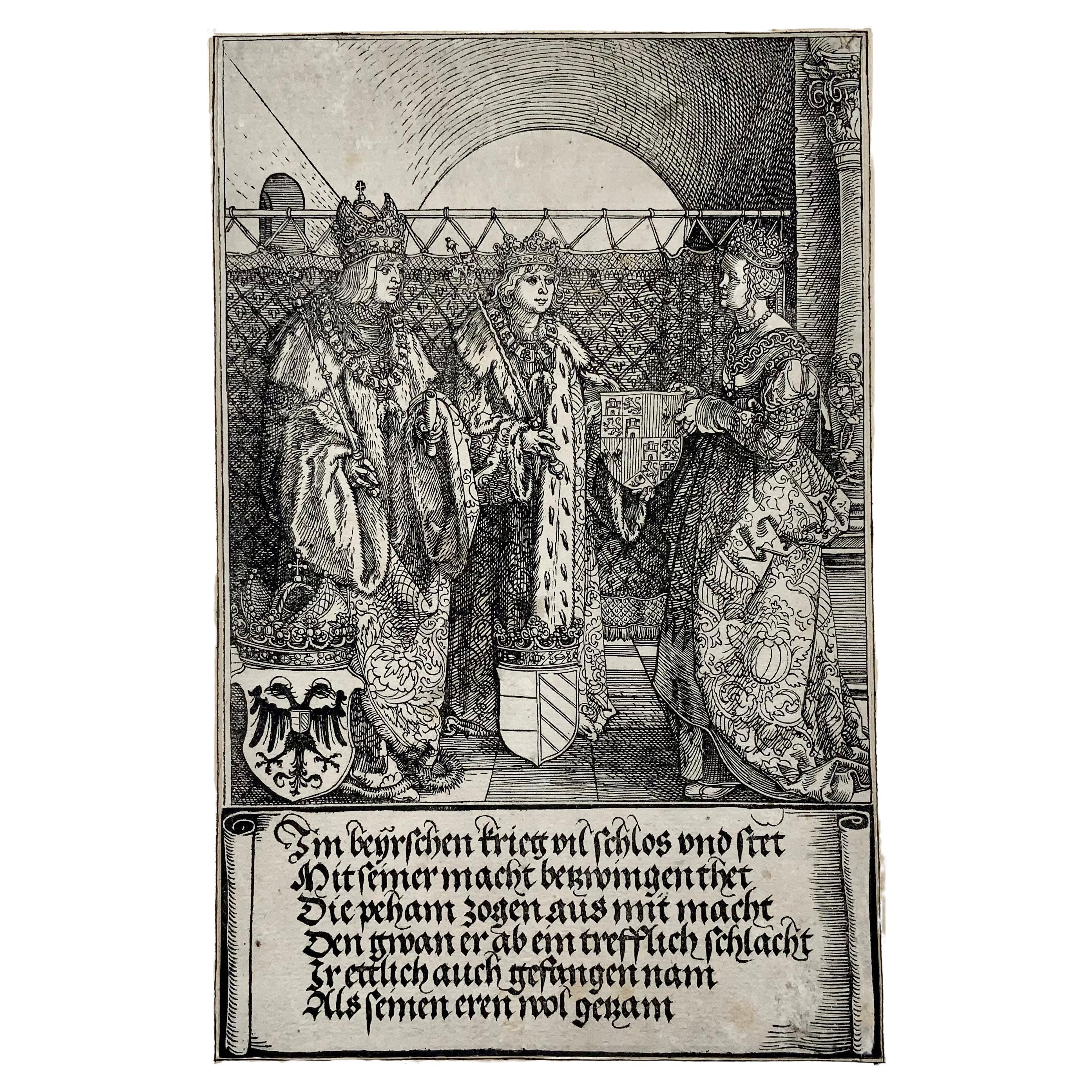 1515 Albrecht Durer (né en 1471) Empereur Maximilian & Mary, gravure sur bois, arc triomphal