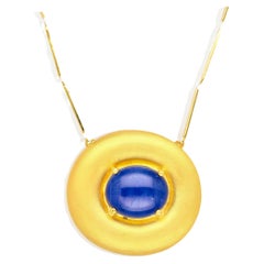 15,15 Karat Blauer Sternsaphir 18K & 22K Bar Link Kette Retro Anhänger Halskette