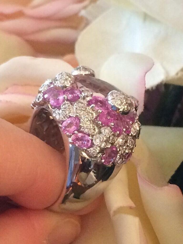 15.15 carat Kunzite, Pink Sapphire and Diamond Cocktail Ring in 18k White Gold For Sale 1