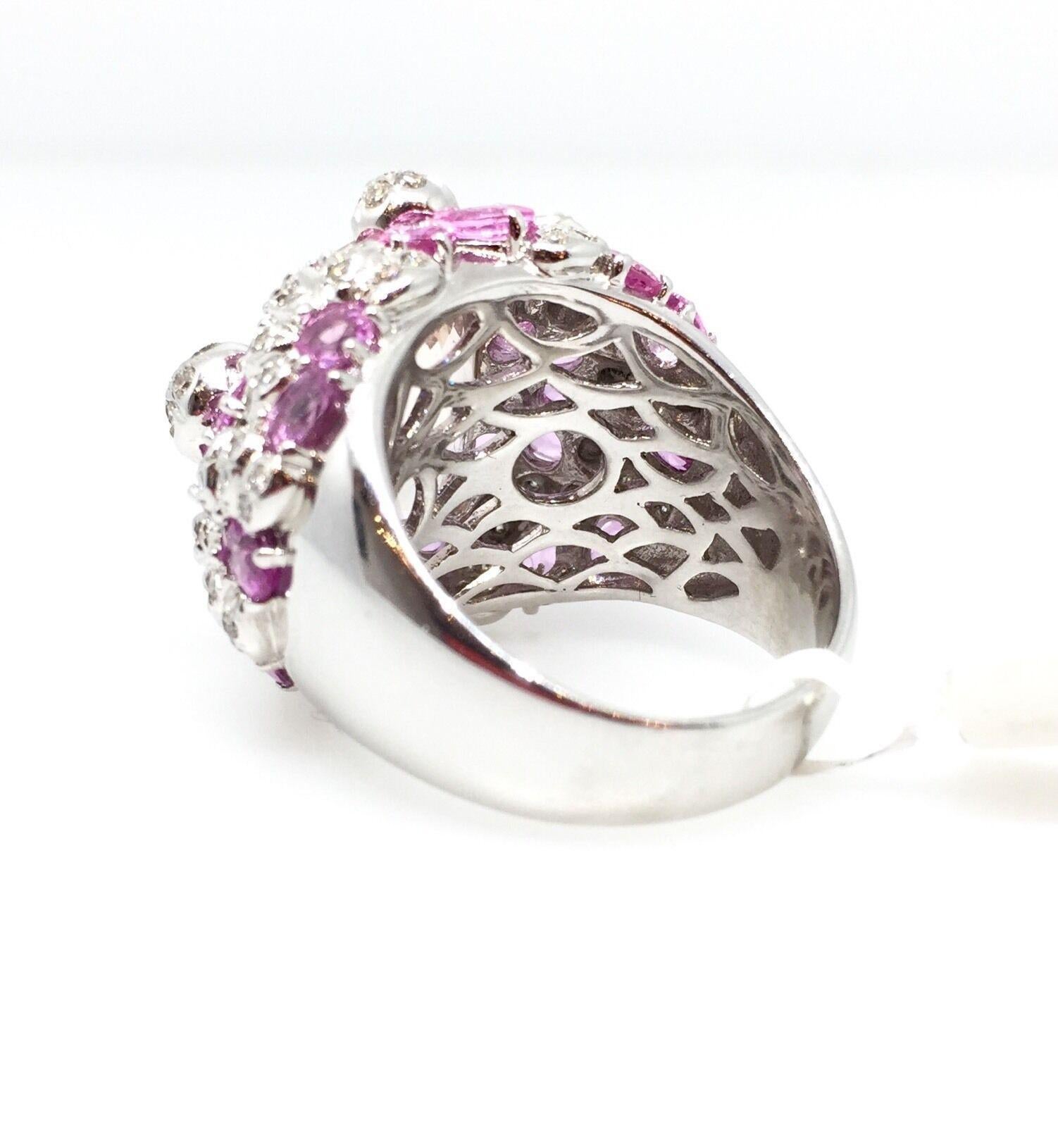 15.15 carat Kunzite, Pink Sapphire and Diamond Cocktail Ring in 18k White Gold For Sale 2