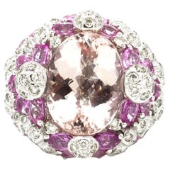 15.15 carat Kunzite, Pink Sapphire and Diamond Cocktail Ring in 18k White Gold