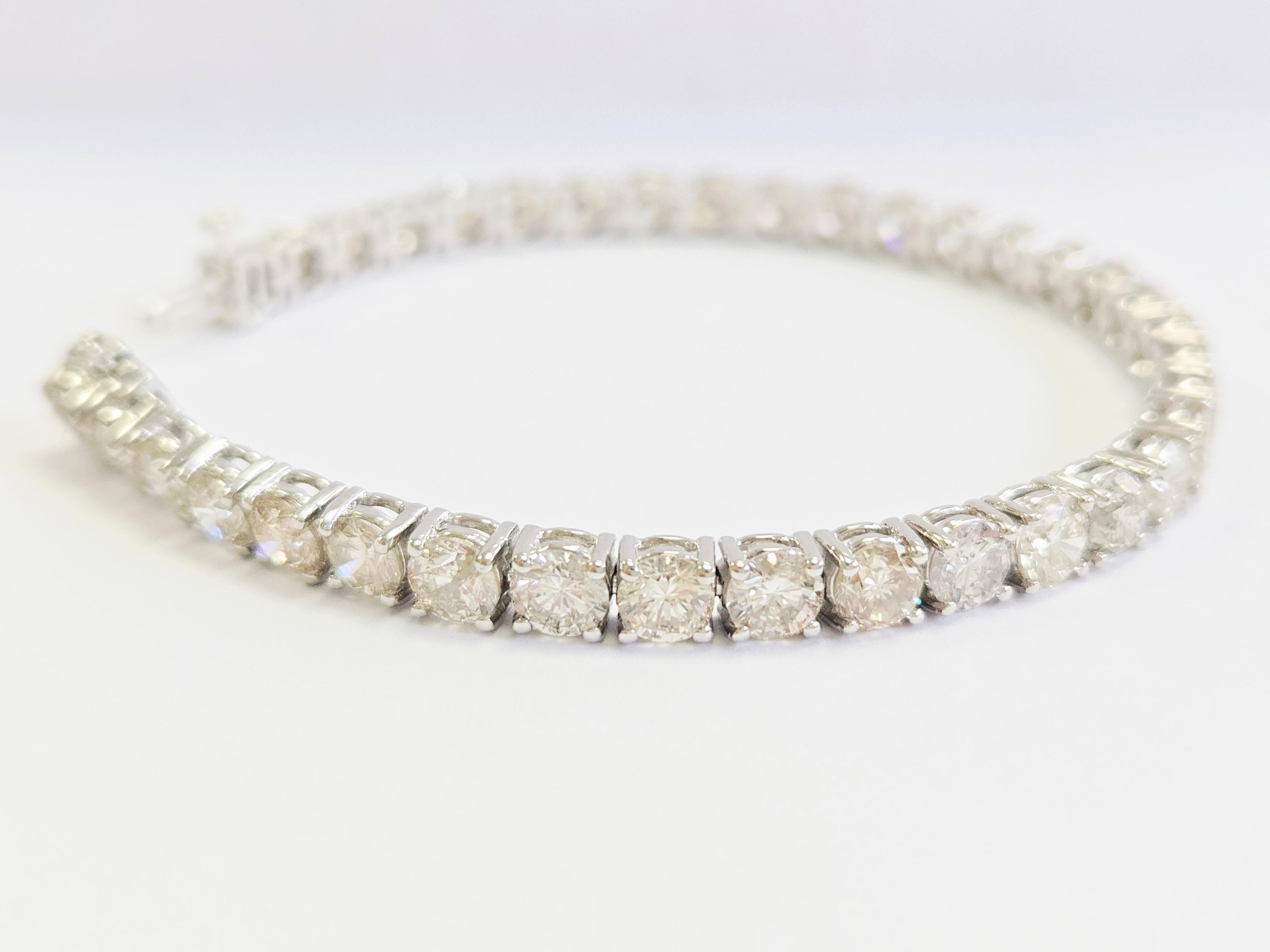 Women's or Men's 15.15 Carat Natural Diamond Tennis Bracelet 14 Karat White Gold
