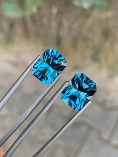 15.15 Carat Natural Loose London Blue Topaz Pair Emerald Shape Gemstone
