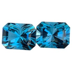 15.15 Carat Natural Loose London Blue Topaz Pair Emerald Shape Gemstone