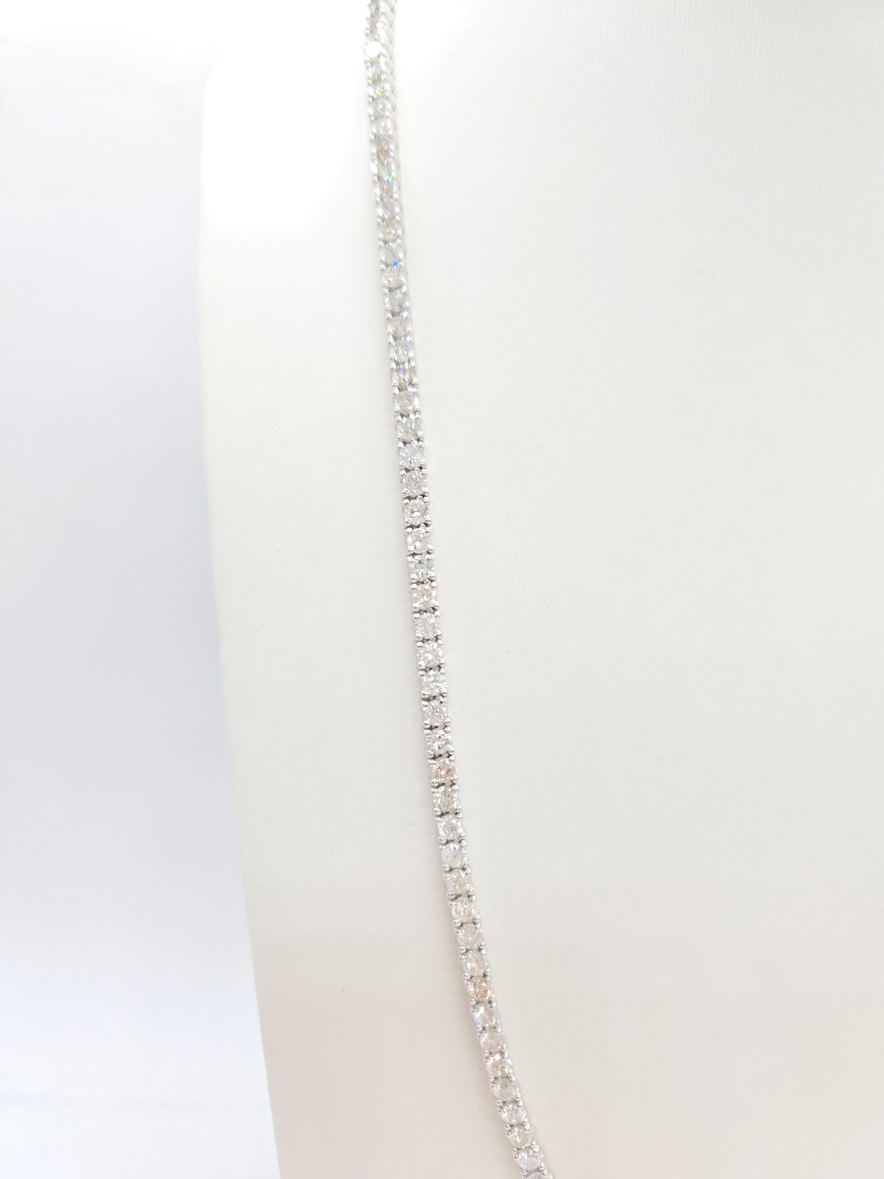 Round Cut 15.15 Carat Round Natural Diamond Tennis Necklace 14 Karat White Gold 22'' For Sale