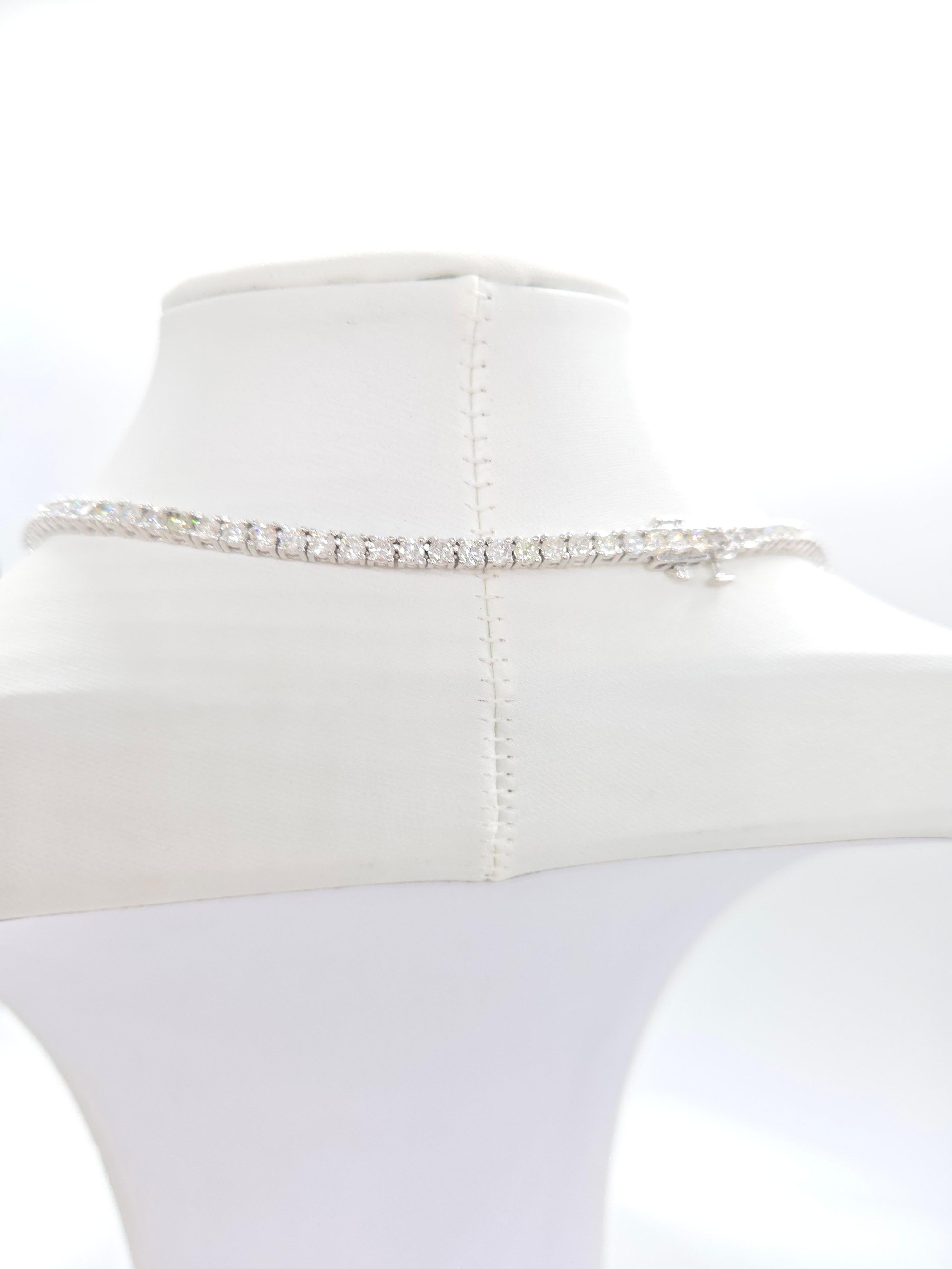 Women's or Men's 15.15 Carat Round Natural Diamond Tennis Necklace 14 Karat White Gold 22'' For Sale
