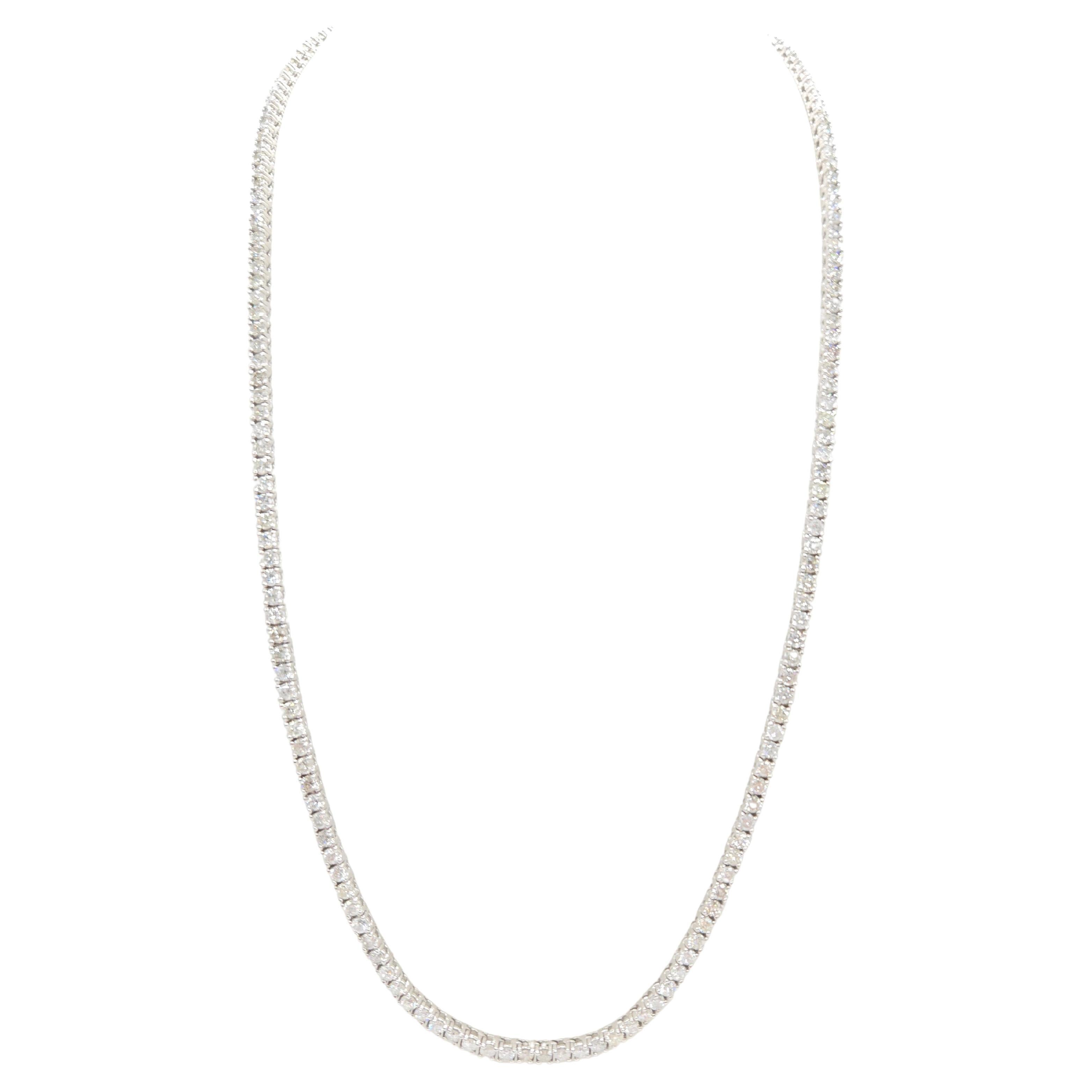 15,15 Karat runder natürlicher Diamant-Tennis-Halskette 14 Karat Weißgold 22''