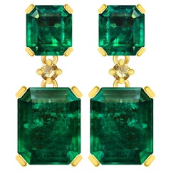 15.15 Carat Zambian Emerald 18 Karat Yellow Gold Transformer Earrings
