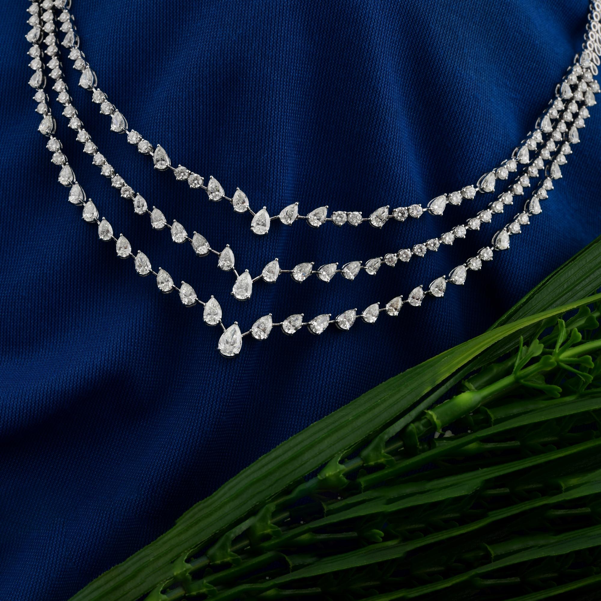 15.15Ct SI/H Natürlicher Diamant Dreilagige Hochzeitskette 18 Karat Weißgold (Tropfenschliff) im Angebot