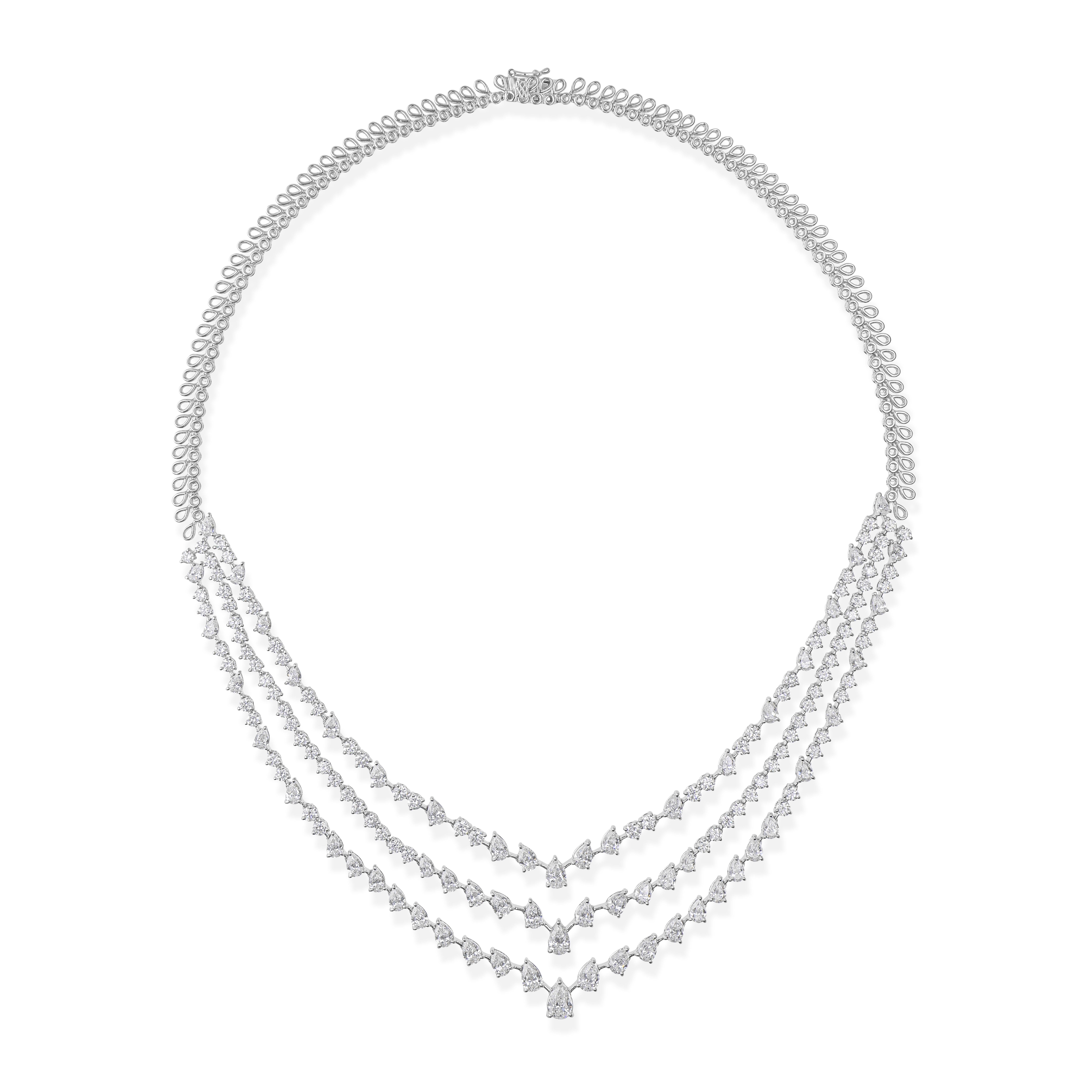 15.15Ct SI/H Natürlicher Diamant Dreilagige Hochzeitskette 18 Karat Weißgold im Angebot 1