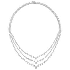 15.15Ct SI/H Natural Diamond Triple Layer Wedding Necklace 18 Karat White Gold