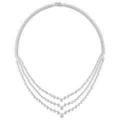 15.15Ct SI/H Natural Diamond Triple Layer Wedding Necklace 18 Karat White Gold