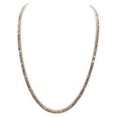 15.16 Carat Round Diamond Tennis Necklace 14 Karat Yellow Gold