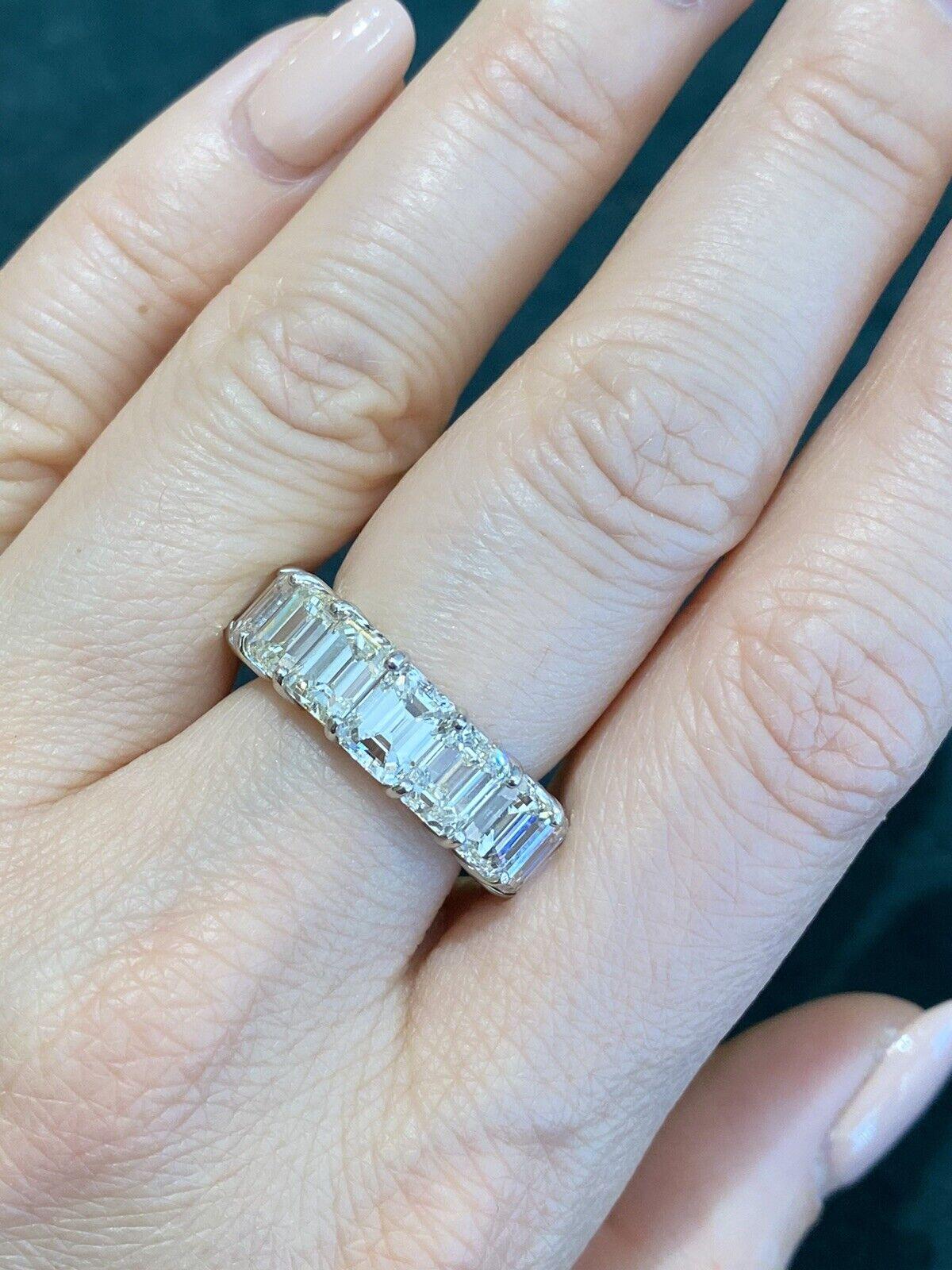 15.16 Cts. Emerald Cut Diamond Eternity Band Ring in Platinum In Excellent Condition For Sale In La Jolla, CA