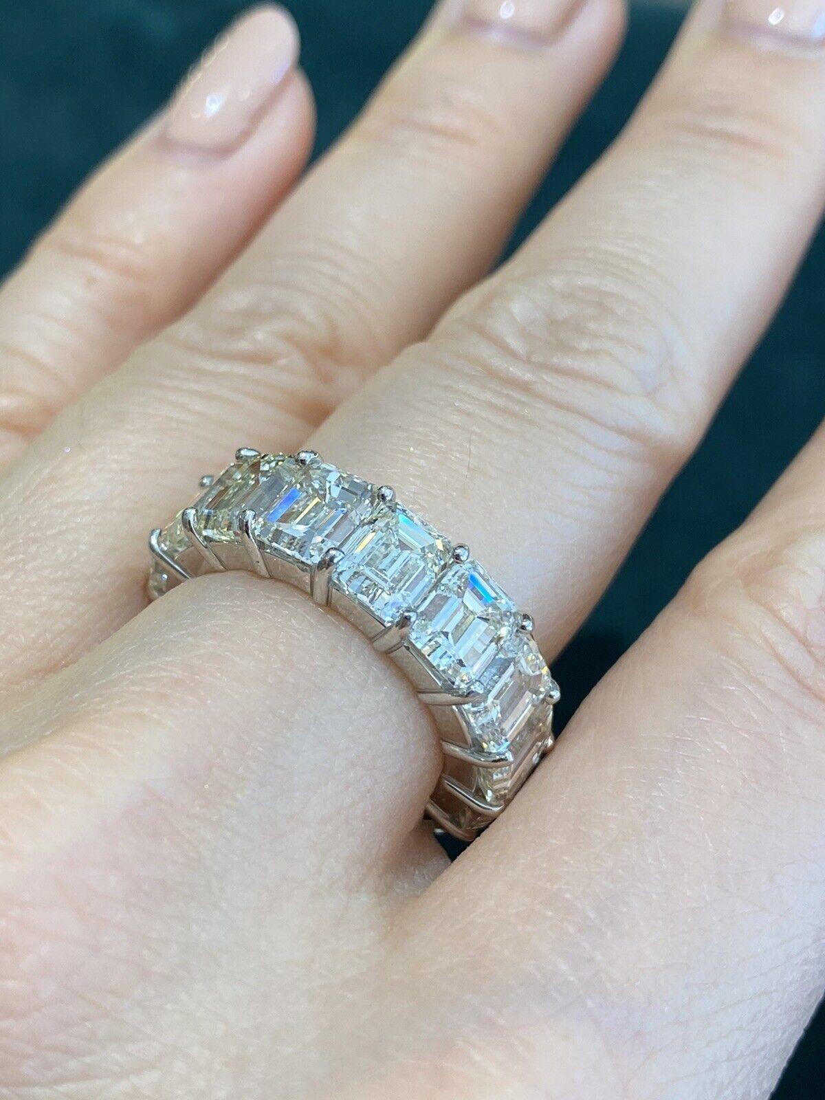15.16 Cts. Emerald Cut Diamond Eternity Band Ring in Platinum For Sale 2