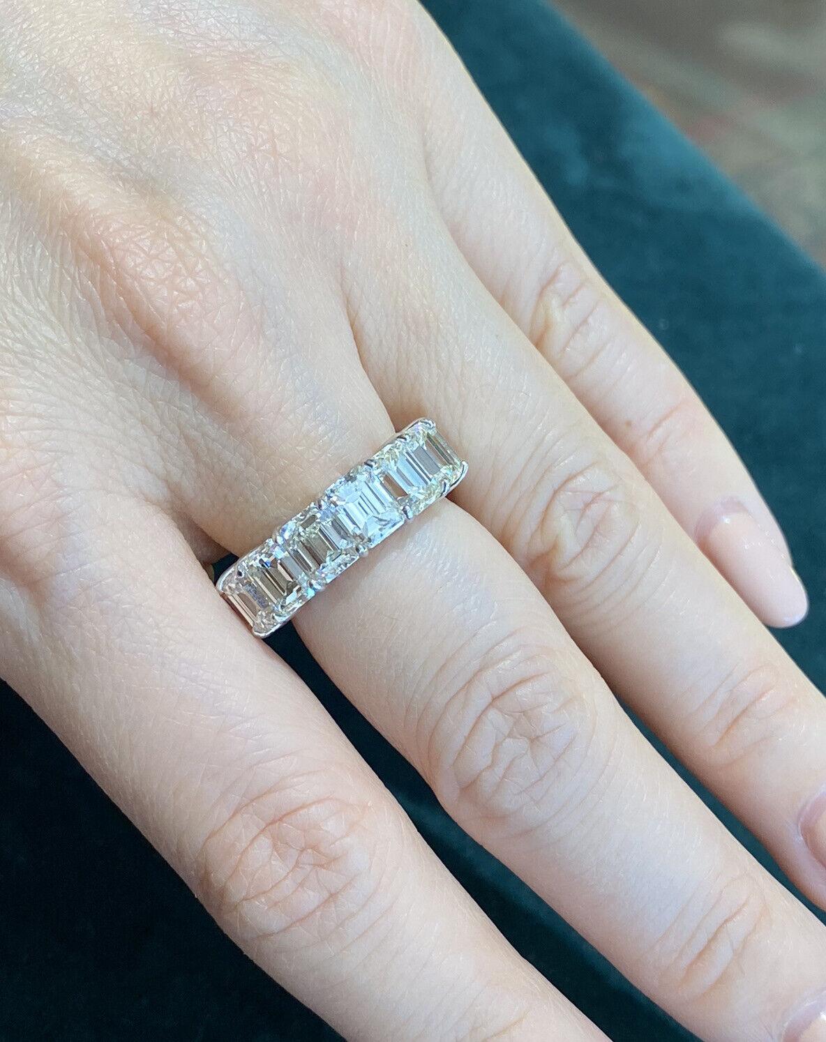 15.16 Cts. Emerald Cut Diamond Eternity Band Ring in Platinum For Sale 3